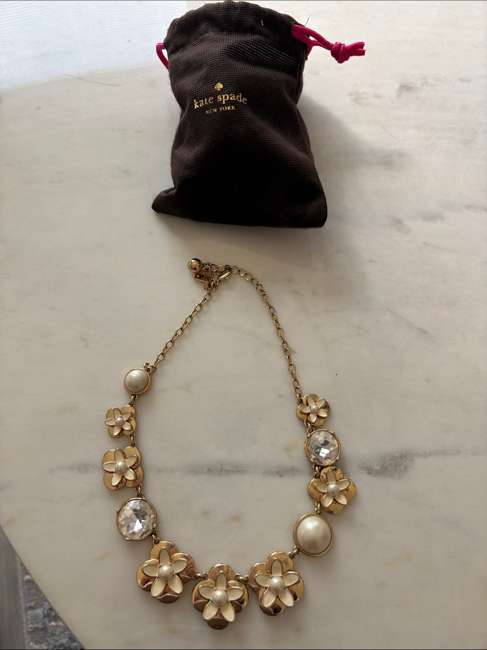kate spade Gold Floral Necklace with Cream Pearls